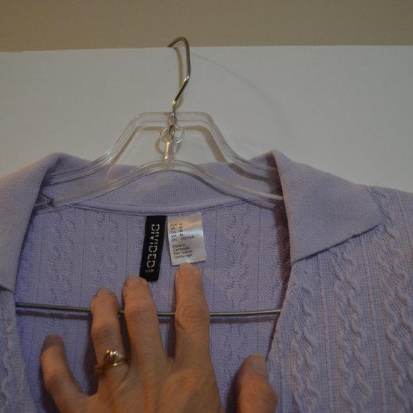 DIVIDED H&M Knit Wafle Texture Lilac Deep-V-Neck Polo-Collar Short-Sleev Dress M - Picture 3 of 5
